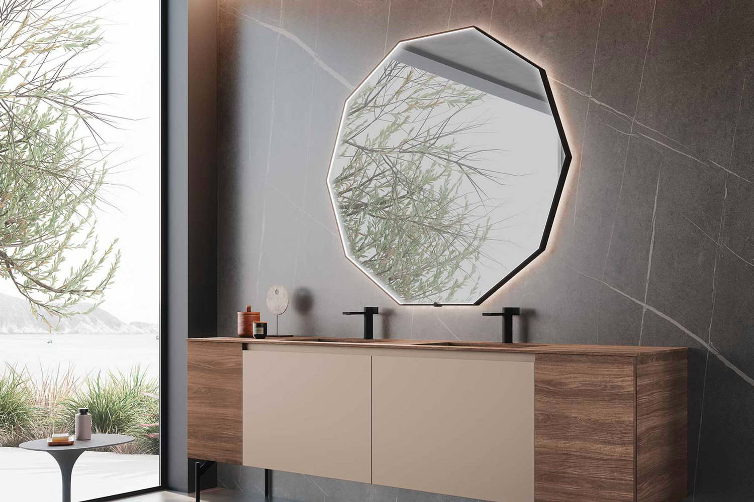 Specchio inserito in un arredo bagno Azzurra