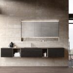Mobile bagno sospeso in in Dekorativo Castagno scuro con specchio contenitore