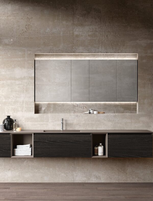 Mobile bagno sospeso in in Dekorativo Castagno scuro con specchio contenitore